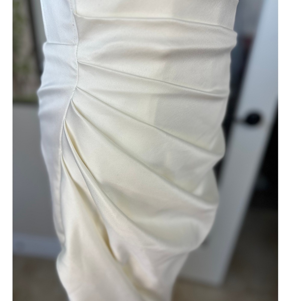 House of CB Omaria Corset Mini Dress SZXS Ivory Draped Satin Slit Back Cutout - Picture 7 of 13